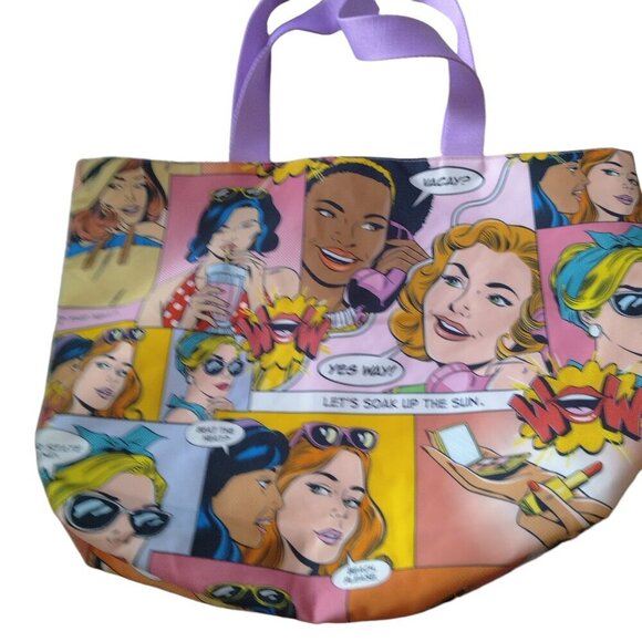 Estee Lauder Cosmetic Vacation Multicolored Beach Tote Bag Comic Strip - Picture 1 of 6